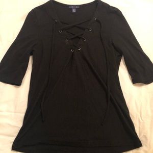 Black Criss Cross V Neck